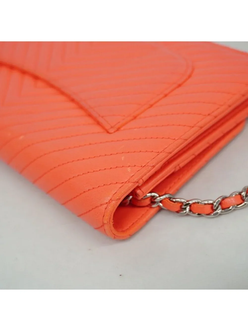 Chanel Wallet on Chain V-stitch Lambskin Orange Silver Shoulder Bag